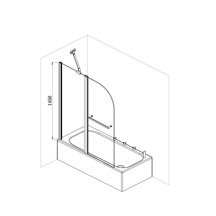 Single Ended Shower Bath with Front Panel & Hinged Black Bath Screen with Towel Rail 1700 x 700mm - Alton