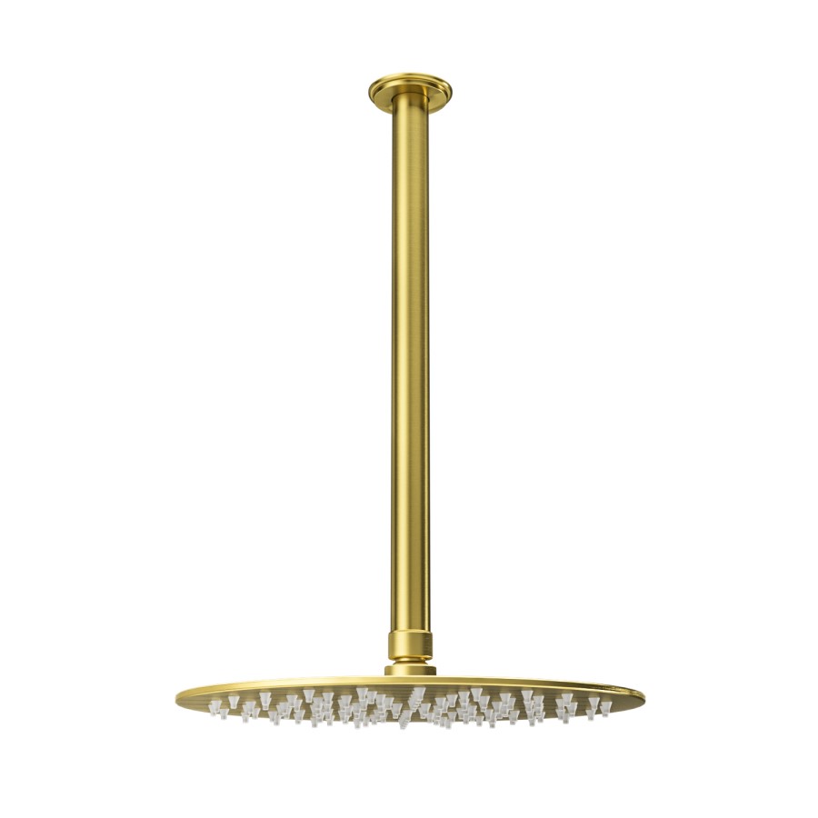 Arissa Concealed Dual Handle Round Brushed Brass 1 outlet shower valve shower head and ceiling arm