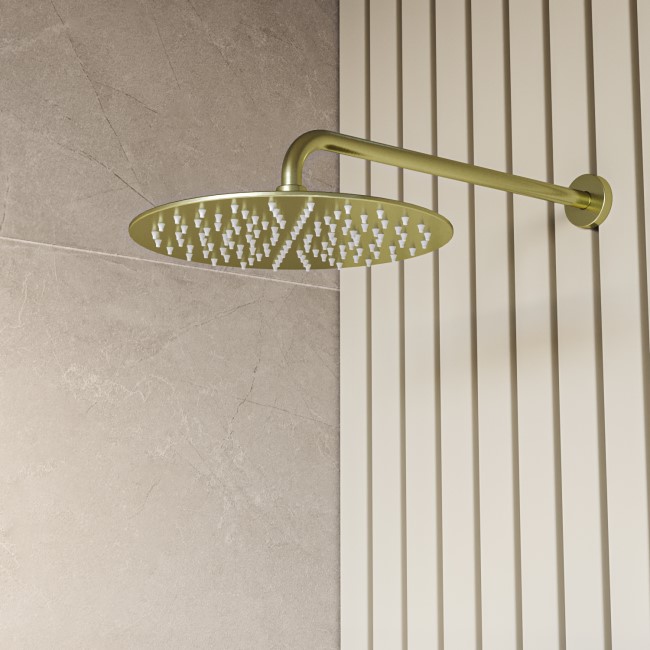 Brushed Brass Dual Outlet Wall Mounted Thermostatic Mixer Shower Set with Hand Shower - Arissa