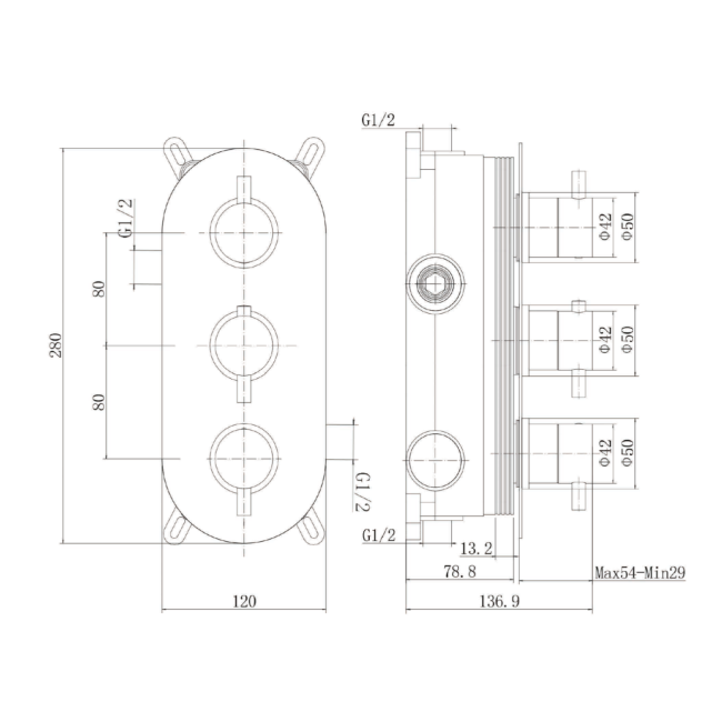 Brushed Brass Dual Outlet Wall Mounted Thermostatic Mixer Shower Set with Hand Shower & Diverter - Arissa