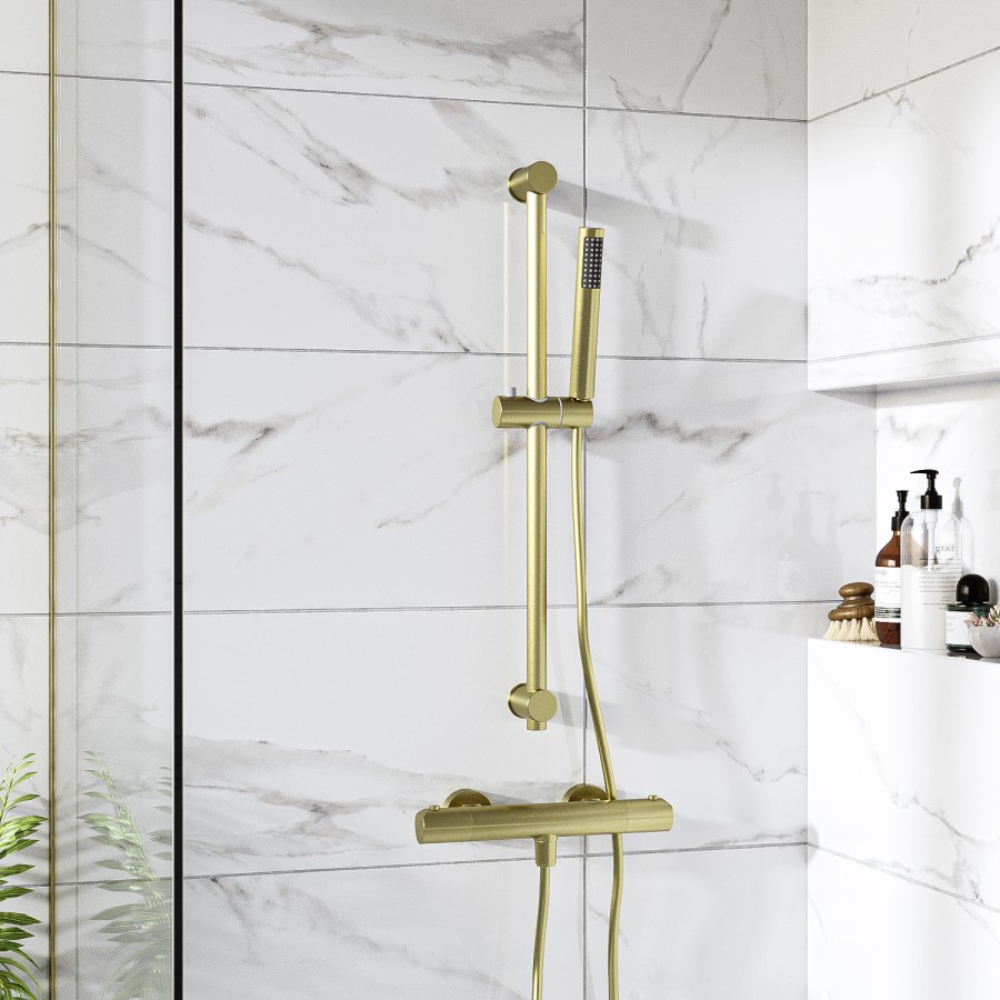 Brushed Brass Thermostatic Mixer Shower Set with Hand Shower  - Arissa