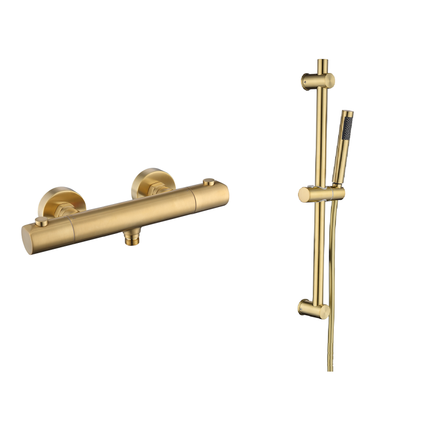 Grade A1 - Brushed Brass Thermostatic Mixer Shower with Slider Riser Rail Kit - Arissa