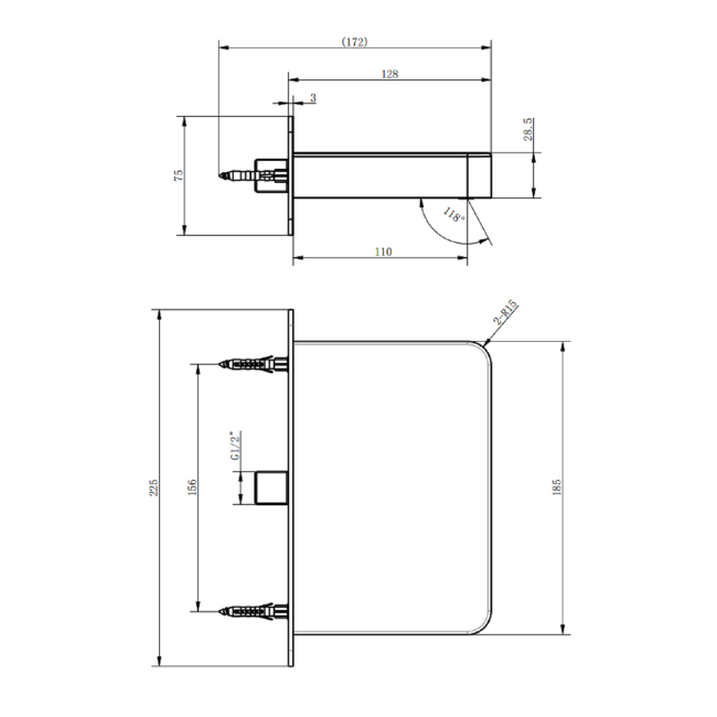 Chrome Triple Outlet Wall Mounted Thermostatic Mixer Shower Set With Hand Shower and Bath Filler Spout - Arissa