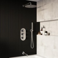 Chrome Dual Outlet Wall Mounted Thermostatic Mixer Shower Set With Hand Shower and Pencil Bath Filler Spout - Arissa