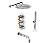 Chrome Dual Outlet Wall Mounted Thermostatic Mixer Shower Set With Hand Shower and Pencil Bath Filler Spout - Arissa