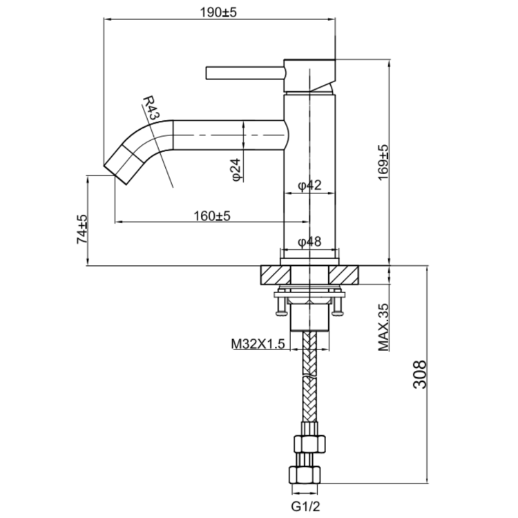 Black Mono Basin Mixer Tap - Arissa