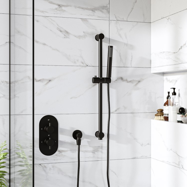 Black Single Outlet Thermostatic Mixer Shower Set with Hand Shower - Arissa