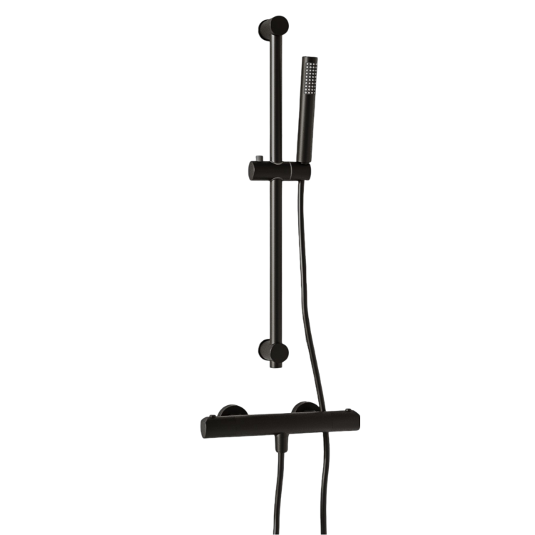 Black Thermostatic Pencil Bar Mixer Shower Set with Slide Rail Kit - Arissa