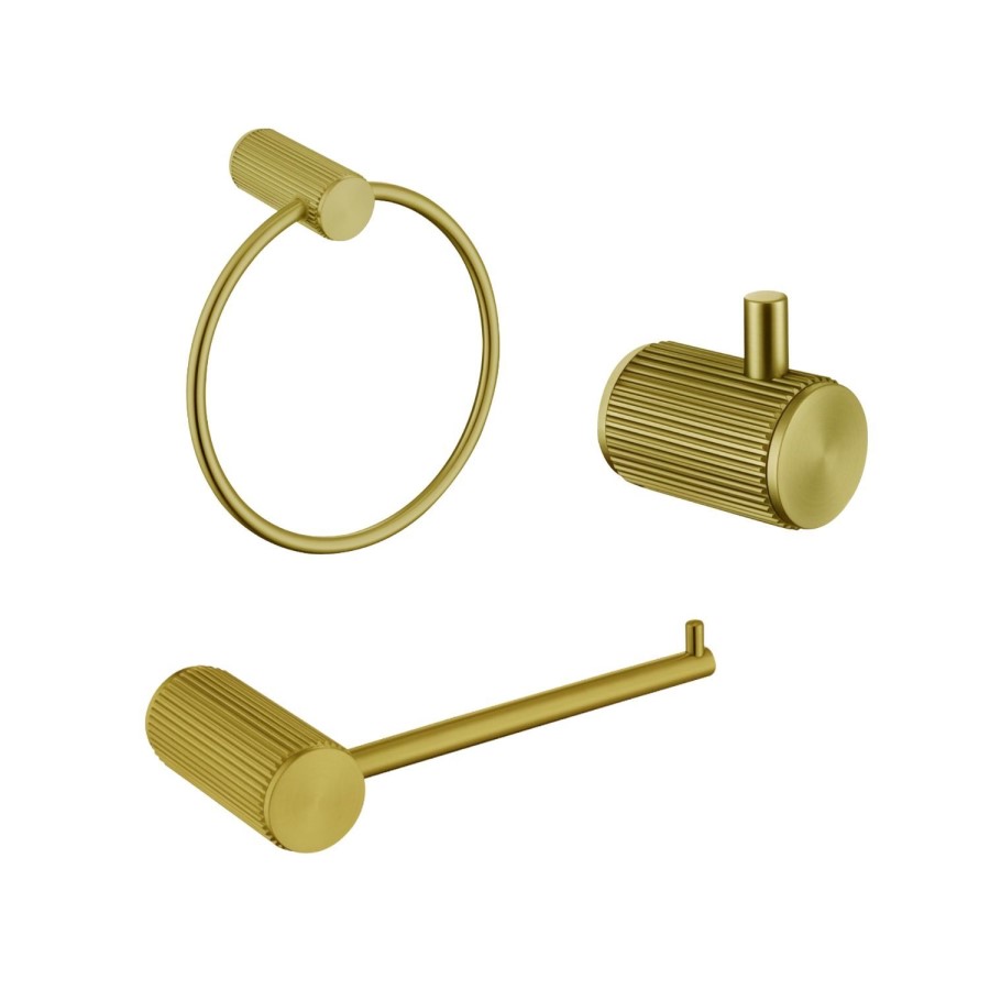 3 Piece Brass Knurled Bathroom Accessory Set - Arissa