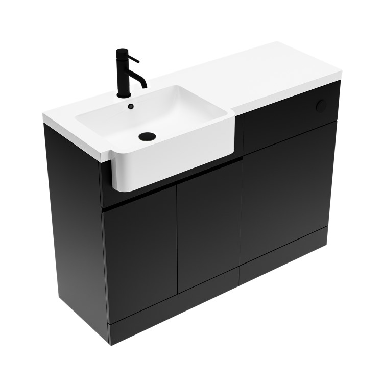 1100mm Black Left Hand Toilet and Sink Unit with Square Toilet and Black Fittings - Bali