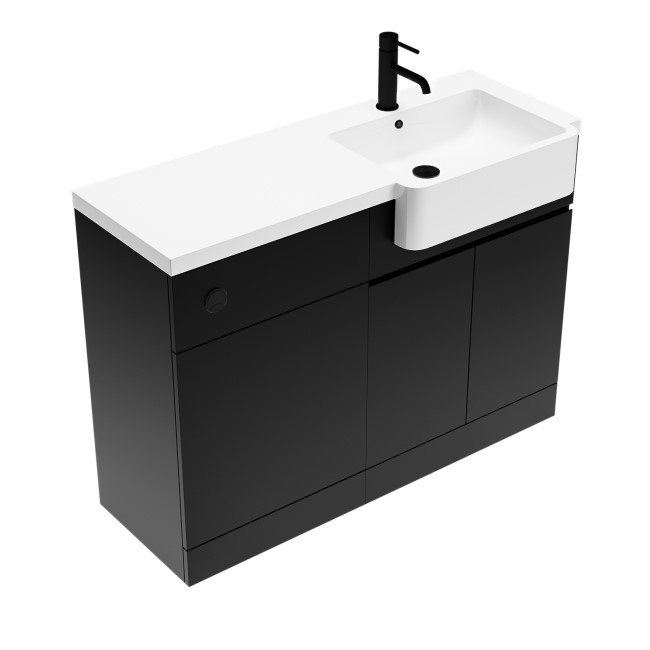 1100mm Black Right Hand Toilet and Sink Unit with Square Toilet and Black Fittings - Bali