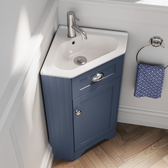 580mm Blue Corner Vanity Unit - Baxenden 