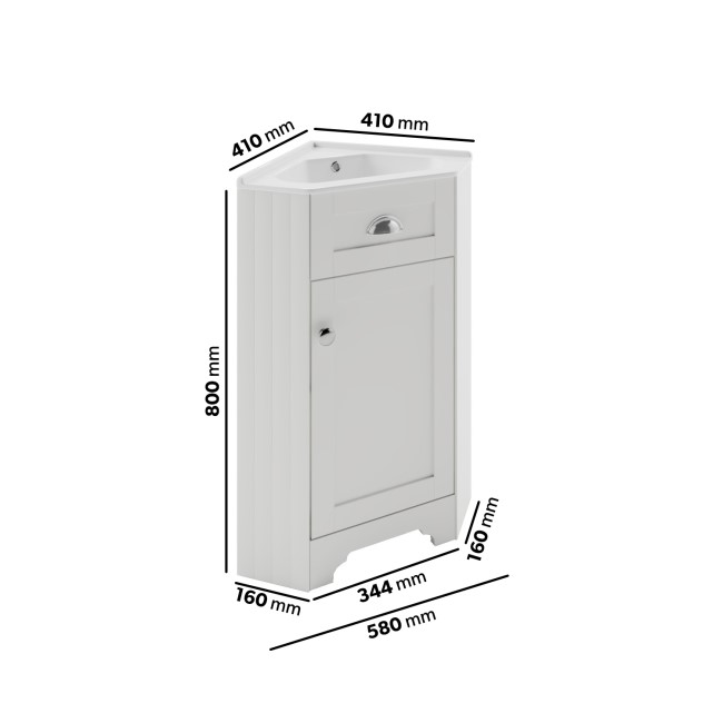 580mm White Corner Vanity Unit - Baxenden 