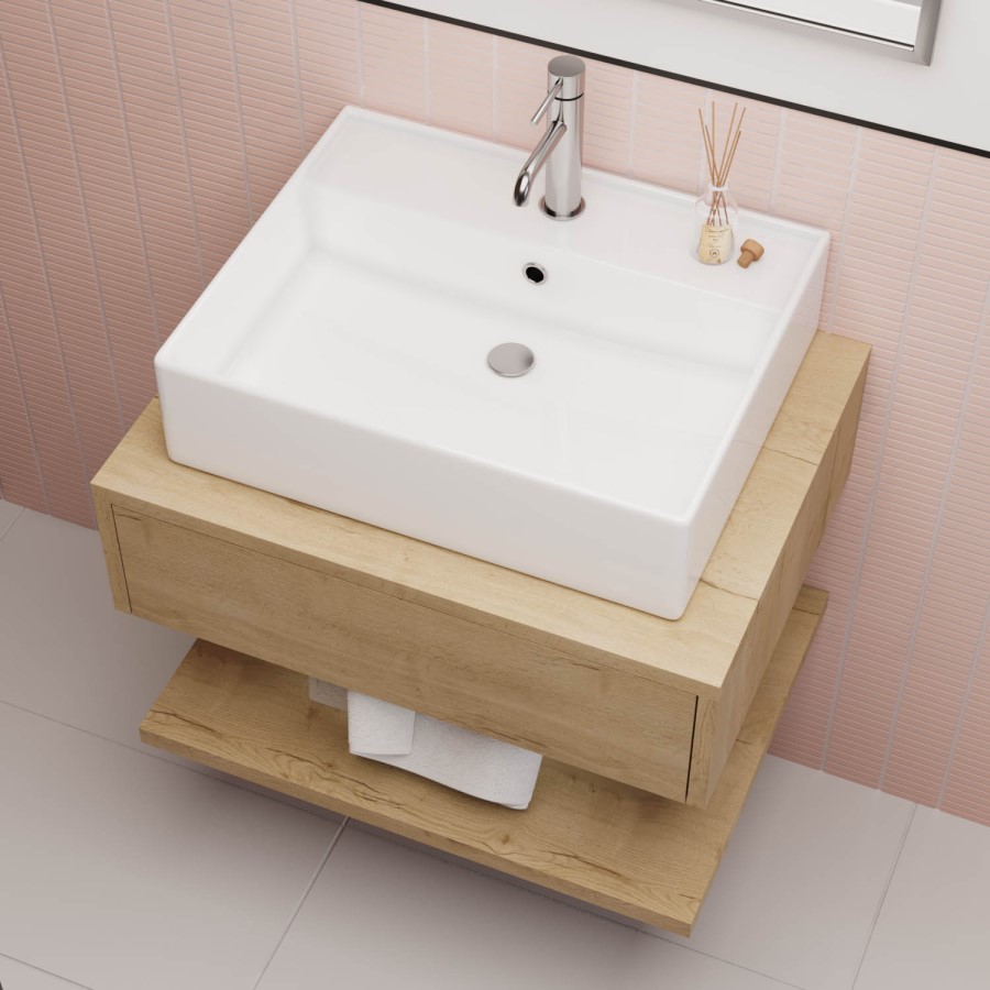 GRADE A1 - White Square Countertop Basin 497mm - Bowen