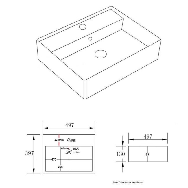 GRADE A1 - Matt Black Square Countertop Basin 497mm - Bowen