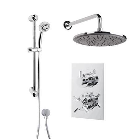 Rina Slide Shower Rail Kit with EcoStyle Dual Valve, 250mm Head & Wall Outlet 