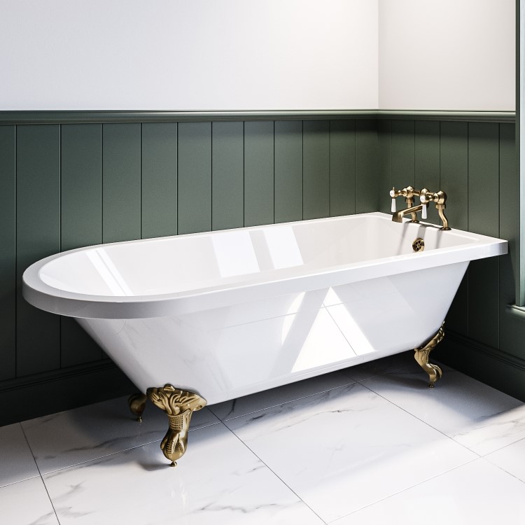 Grade A1 - Freestanding Single Ended Bath with Brushed Brass Feet 1670 x 740mm - Park Royal