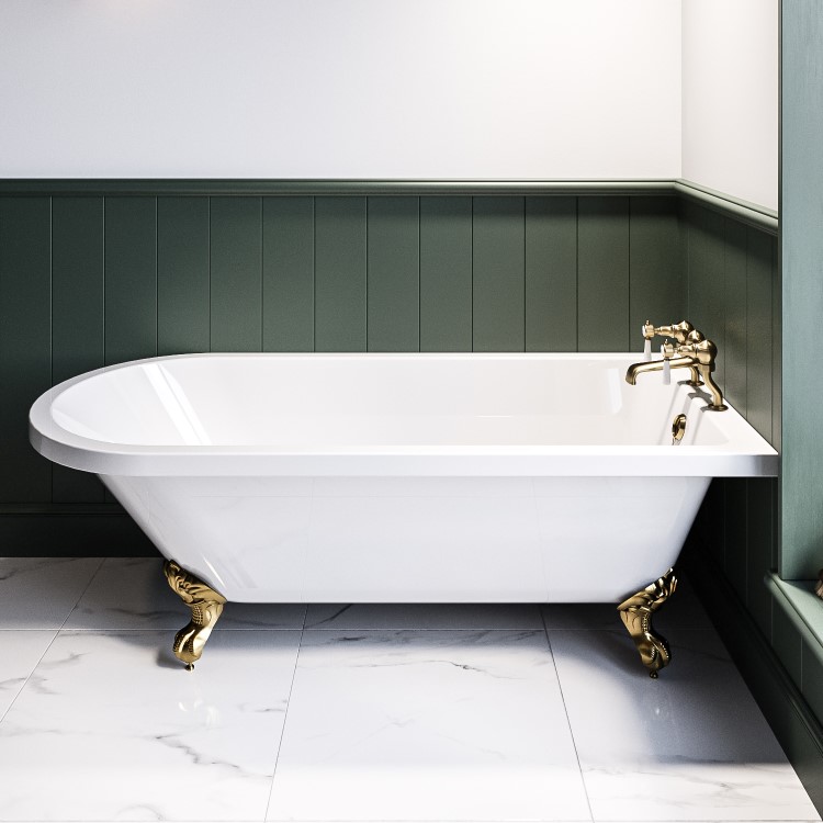 Grade A1 - Freestanding Single Ended Bath with Brushed Brass Feet 1670 x 740mm - Park Royal