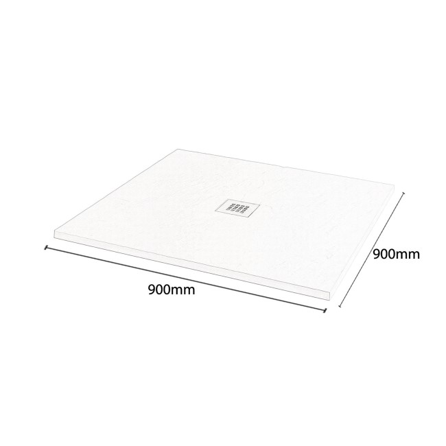 900 x 900 White Slate Effect Square Shower Tray with Waste