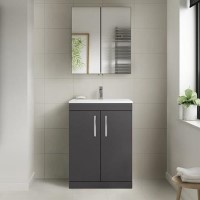 Athena Gloss Grey 600mm Two Door Vanity Unit