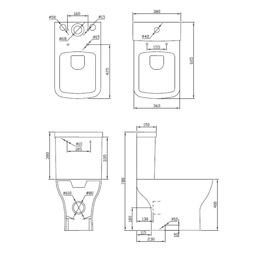 Close Coupled Short Projection Toilet with Wrap Soft Close Seat - Austin