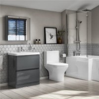 Portland 600 Floor Standing Storm Grey Gloss Vanity Unit with Portland Close Coupled Toilet Suite