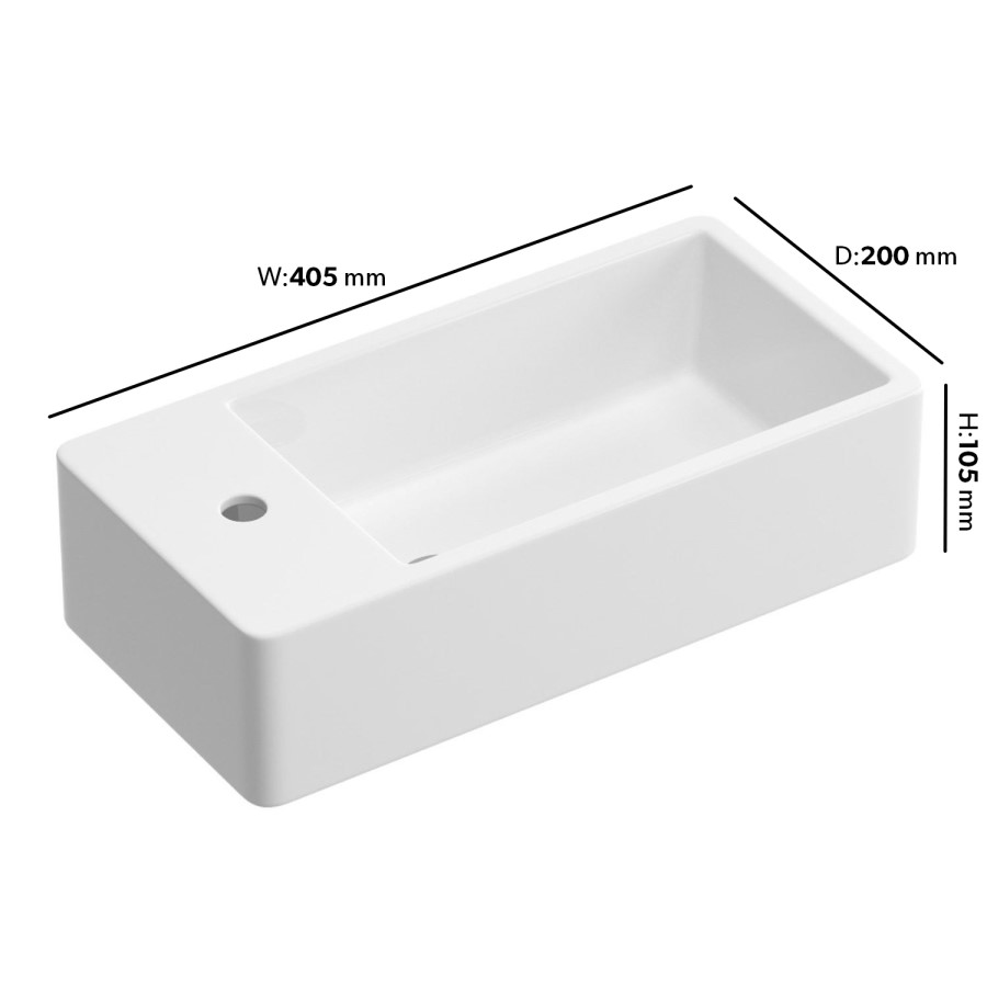 GRADE A1 - Wall Hung Cloakroom Basin Left Hand 405mm - Detroit