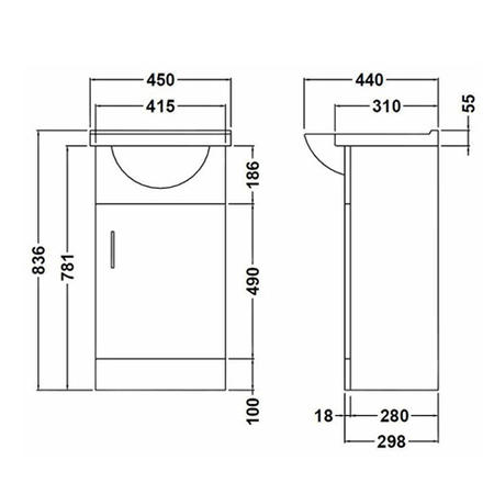 Classic 450 Floorstanding White Gloss Vanity Unit