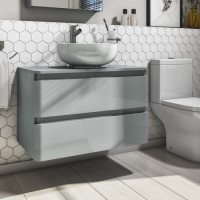 800mm Light Grey Gloss Wall Hung 2 Drawer Countertop Vanity Unit - Portland