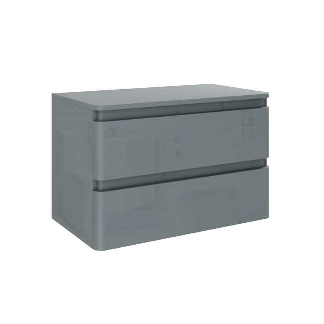 800mm Light Grey Gloss Wall Hung 2 Drawer Countertop Vanity Unit - Portland