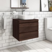 600mm Wall Hung 2 Drawer Vanity Unit Dark Oak - Boston