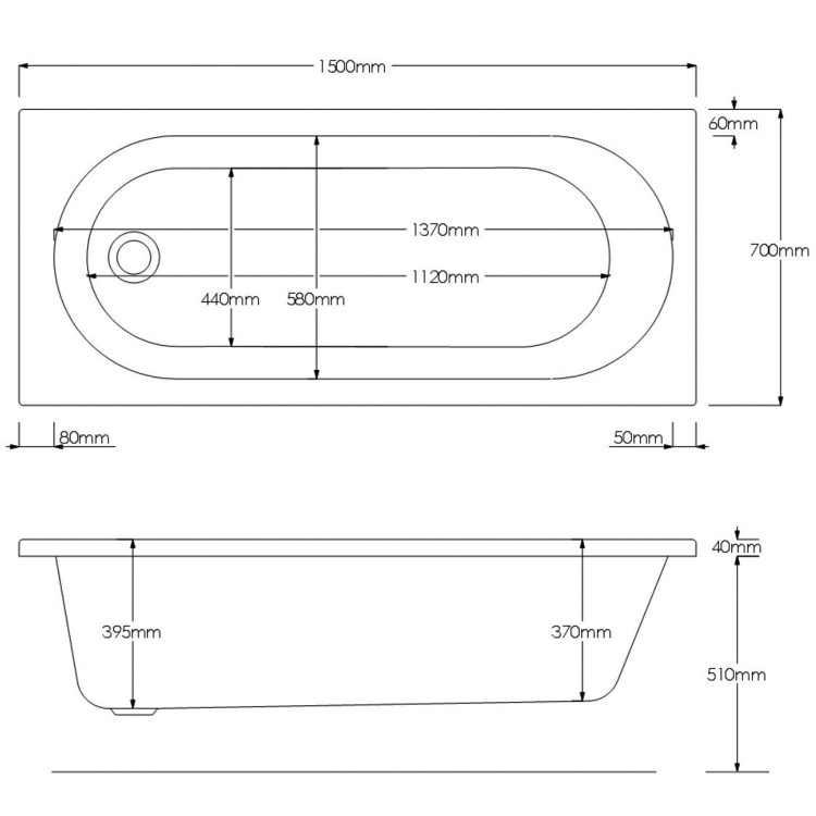 Single Ended Shower Bath with Front Panel & Chrome Bath Screen 1500 x 700mm - Alton