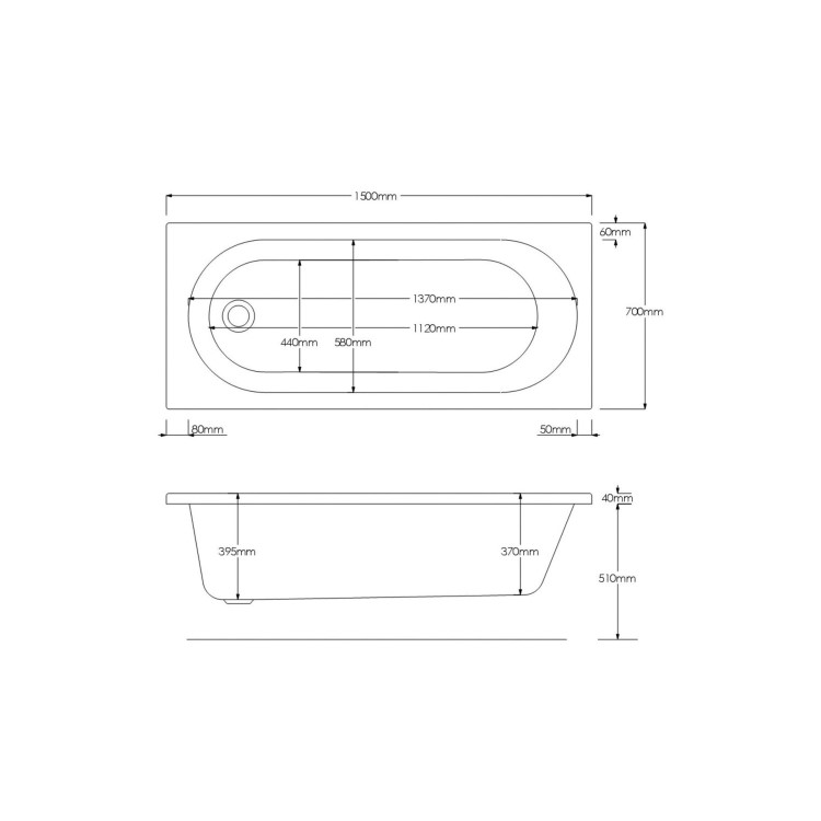 Single Ended Shower Bath with Front Panel & Left Hand Black Grid Bath Screen 1500 x 700mm - Alton