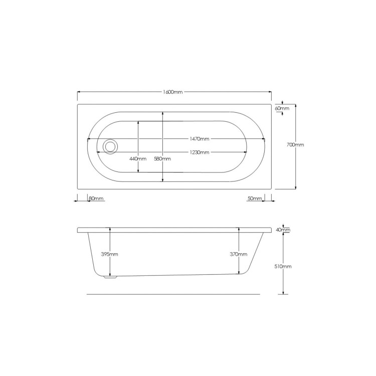 Single Ended Shower Bath with Front Panel & Black Framed Bath Screen 1600 x 700mm - Alton