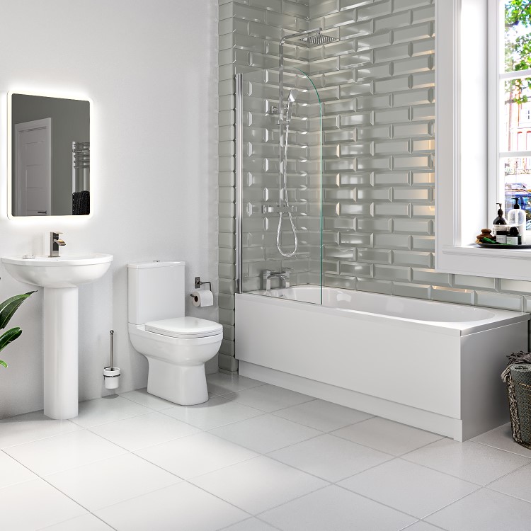 Single Ended 1700mm Shower Bath with Toilet Basin Panels and Bath Screen - Alton