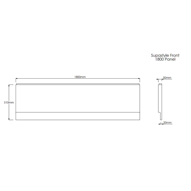 Single Ended Shower Bath with Front Panel & Left Hand Black Grid Bath Screen 1800 x 700mm - Alton