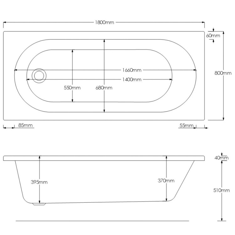 1800mm Straight Bath Suite with Toilet Basin & Panels - Alton