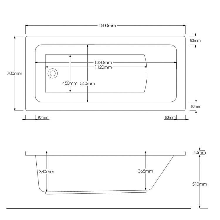 Single Ended Shower Bath with Front Panel & Chrome Bath Screen with Towel Rail 1500 x 700mm - Rutland