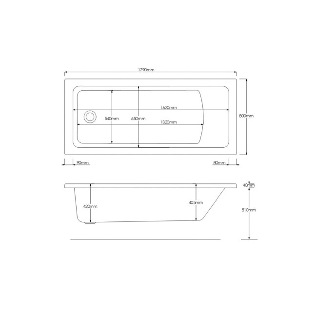 Single Ended Shower Bath with Front Panel & Black Framed Bath Screen 1800 x 800mm - Rutland