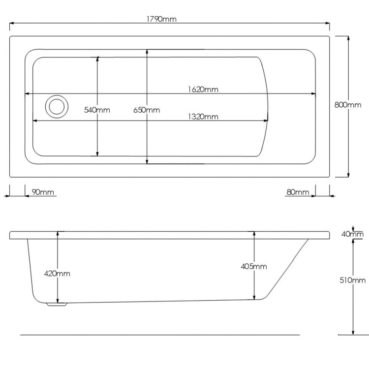 GRADE A2 - Rutland Square Single Ended Bath - 1800 x 800mm