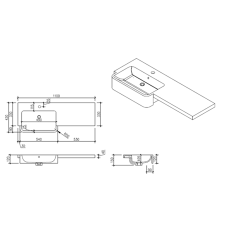 Bali Matt Grey Toilet and Basin Vanity Combination Unit and L Shape Bath Suite 