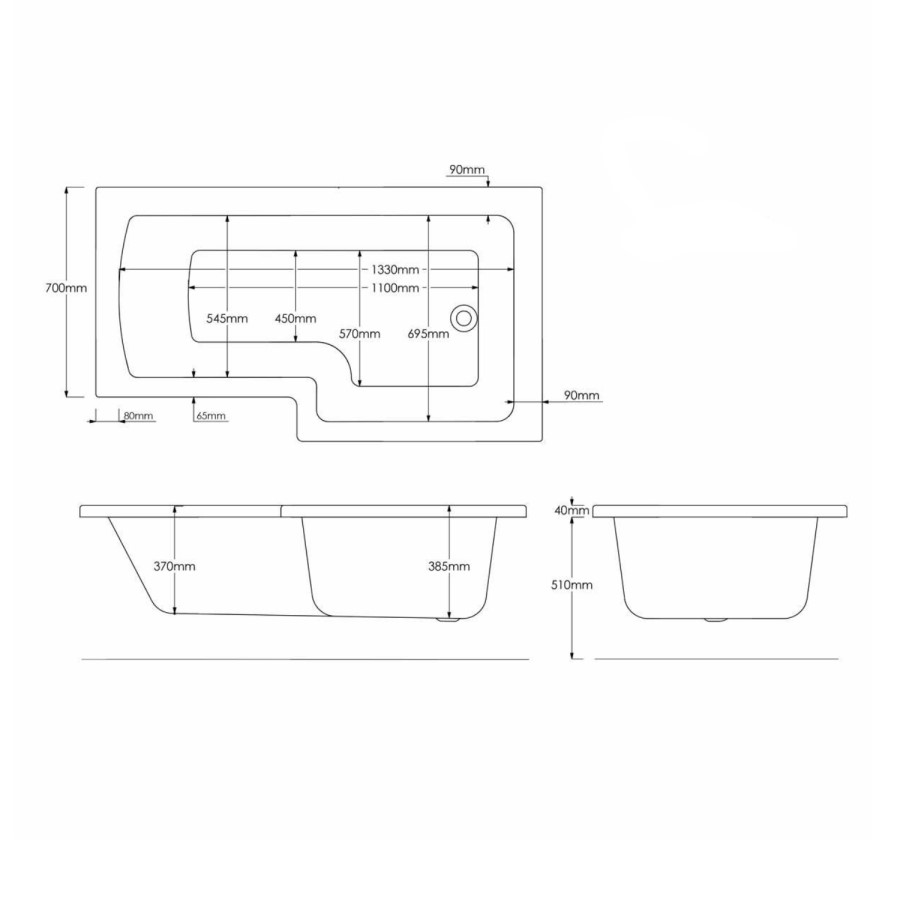 GRADE A1 - 1500 x 850 L Shaped Shower Bath Left Hand