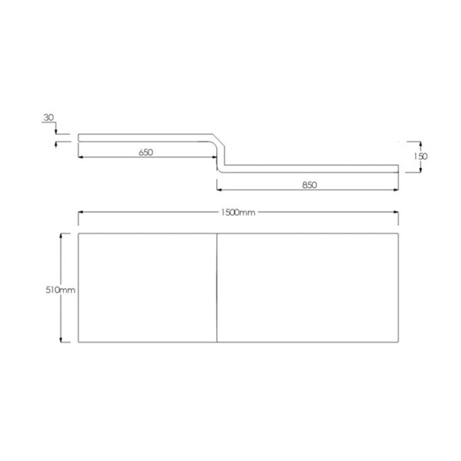 L Shape Shower Bath Left Hand with Front Panel & Chrome Bath Screen with Towel Rail 1500 x 850mm - Lomax