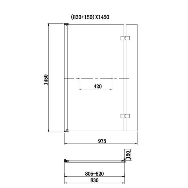 Lomax 1500 x 850 L Shaped Shower Bath Left Hand with Front Panel & Matt Black Bath Screen with Towel Rail