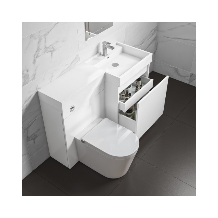 1200mm White Toilet and Sink Unit Right Hand with Smart Bidet Toilet - Agora