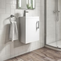 400mm White Cloakroom Wall Hung Vanity Unit with Basin and Chrome Handle - Ashford