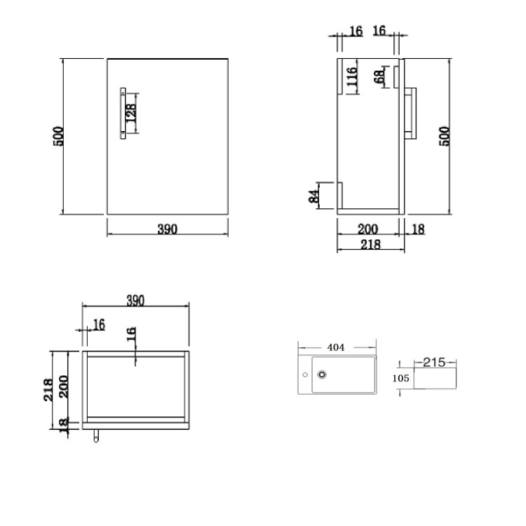 400mm White Cloakroom Wall Hung Vanity Unit with Basin and Chrome Handle - Ashford