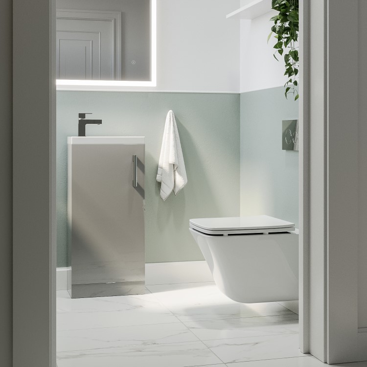 400mm Grey Cloakroom Freestanding Vanity Unit with Basin and Chrome Handle - Ashford