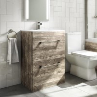 600mm Wood Effect Freestanding Vanity Unit with Basin and 2 Drawers - Ashford