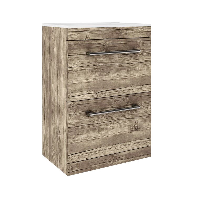 600mm Wood Effect Freestanding Vanity Unit with Basin and 2 Drawers - Ashford